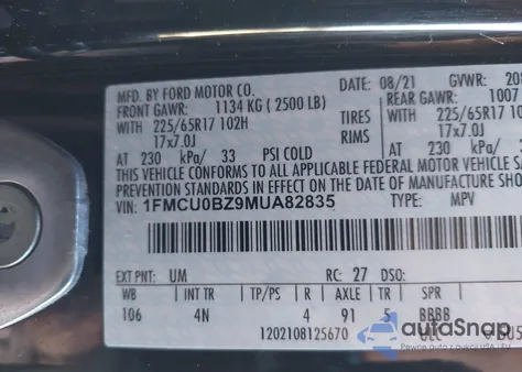 2021 Ford Escape Se Hybrid z USA, uszkodzony, nr VIN 1FMCU0BZ9MUA82835